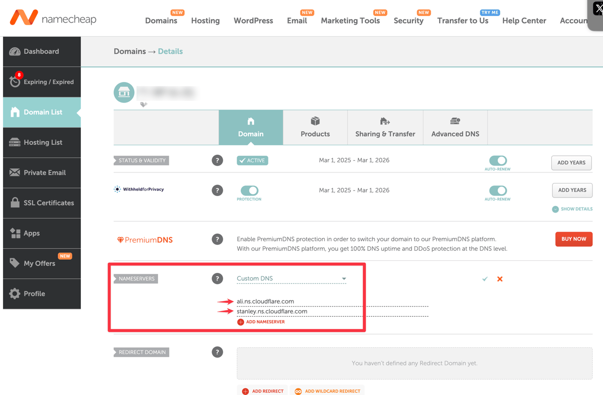 Namecheap의 경우 NAMESERVERS 섹션에서 Custom DNS를 선택하면 새로 추가할 수 있는 입력 칸이 보인다. Namecheap의 경우 NAMESERVERS 섹션에서 Custom DNS를 선택하면 새로 추가할 수 있는 입력 칸이 보인다.