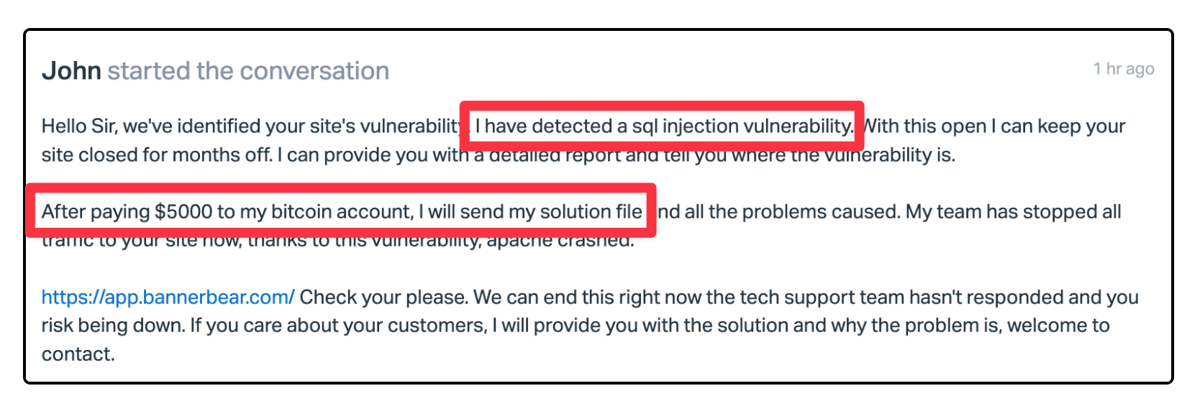 SQL Injection 공격으로 Bannerbear 서비스를 마비시키고 비트코인 $5,000을 요구하는 해커 SQL Injection 공격으로 Bannerbear 서비스를 마비시키고 비트코인 $5,000을 요구하는 해커